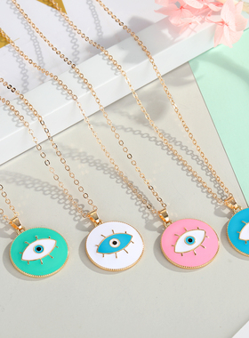 Dayoff 1PC Enamel Evil Eyes Pendant Necklace For Womens