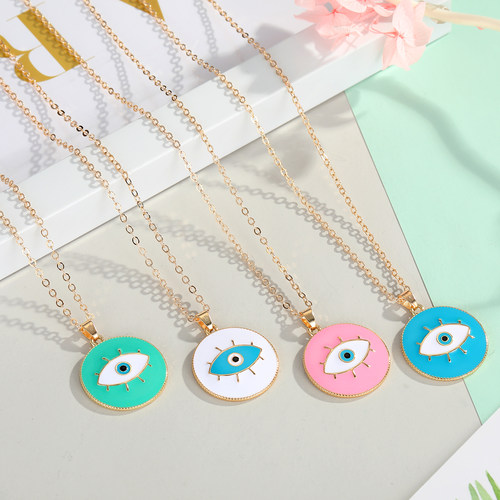 Dayoff 1PC Enamel Evil Eyes Pendant Necklace For Womens