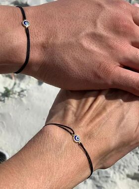 1pcs Evil Eye Bracelet, Black Rope Wrap Bracelet, Blue Eye