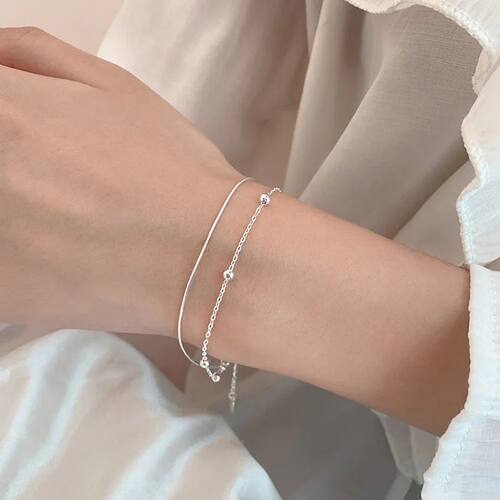 Sterling Silver Round Ball Bracelets Woman Double-Layer