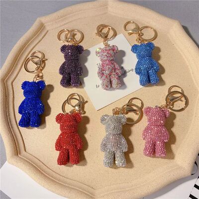 Creative diamond studded teddy bear keychain, Japanese and