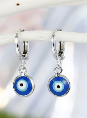 Dayoff Fahion Blue Enamel Eye Hoop Earrings for Womens