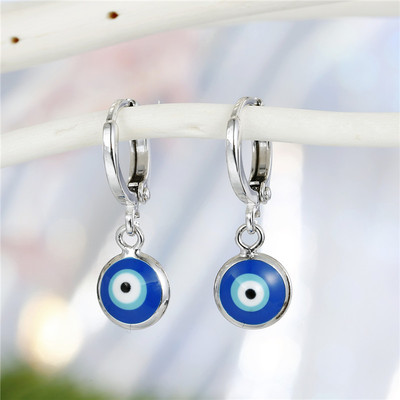 Dayoff Fahion Blue Enamel Eye Hoop Earrings for Womens