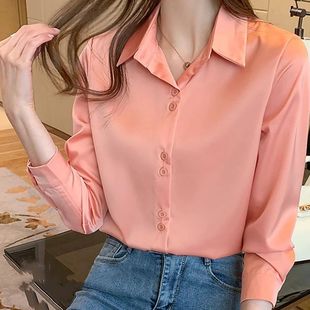 Retro lapel button loose shirt for woman复古翻领系扣宽松衬衫