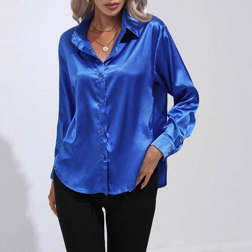 Collar high elasticity slim fit shirt woman 翻领高弹修身衬衫