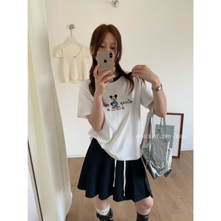 T恤女L8822 奶思家NICE 韩系撞色领米奇印花短袖 2026夏季 STUDIO