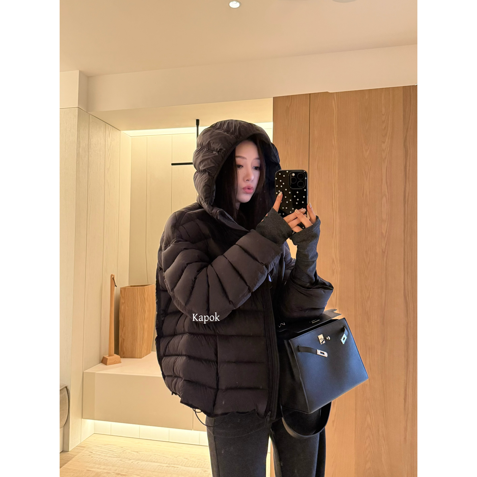 KAPOK-零压感连帽轻薄泡芙排骨拉链保暖羽绒服外套252551