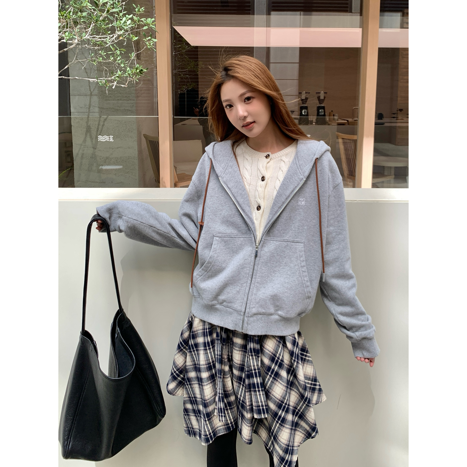 11AN-加绒复古工装风连帽宽松短款卫衣外套卫衣外套A61759