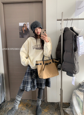 【奶思家NICE STUDIO】冬季新款圆领英文字母加绒休闲卫衣女08803