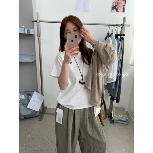 奶思家NICE STUDIO-2026夏上新韩系简约小狗刺绣短袖T恤女1209-15