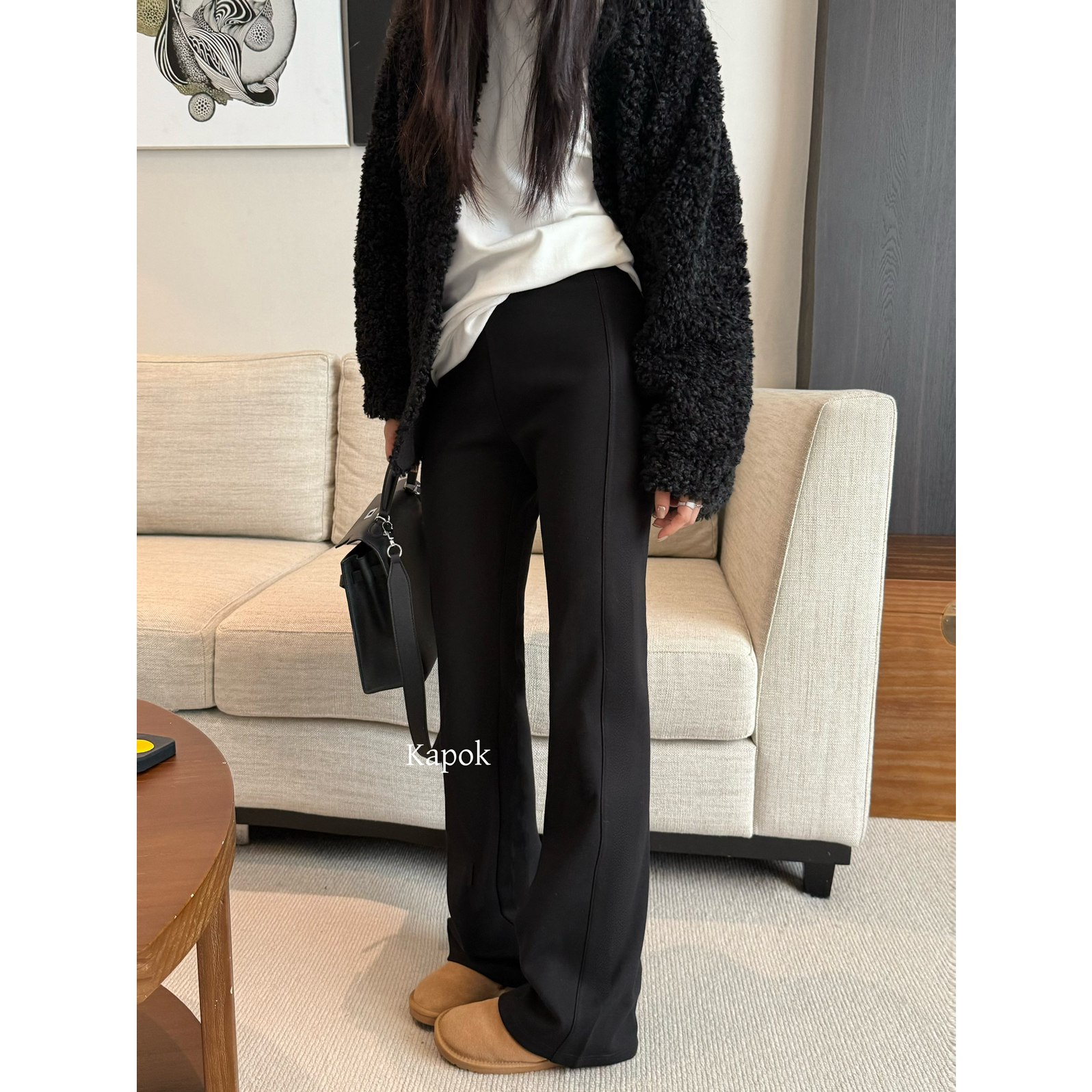 KAPOK-超绝腿精神裤加绒超显瘦修身喇叭裤休闲裤35056