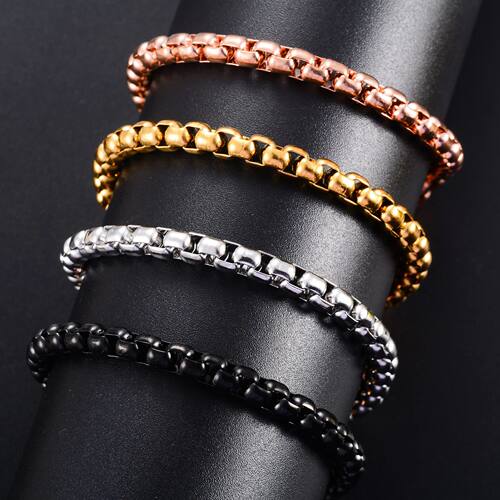 Classic Stainless Steel Square Box Chain Bracelet for Women