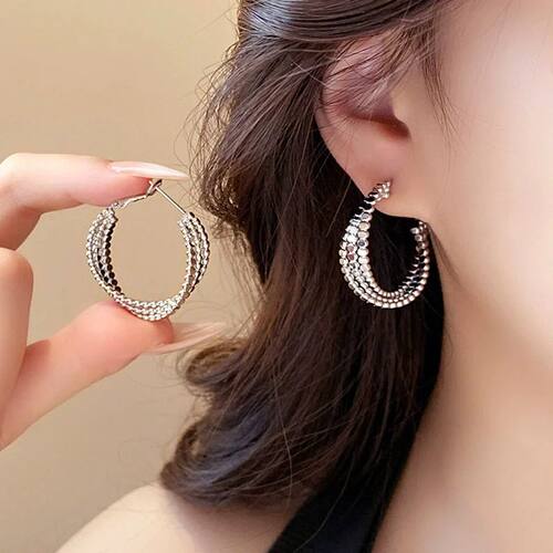 Silver Color Three-Layer Twisted Hoop Earrings for Women