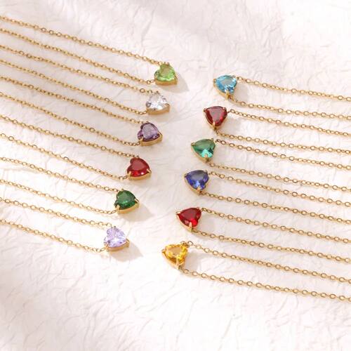 Fashion Heart Crystal Birthstone Pendant Necklace for Women