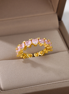 Zircon Pink Heart Rings For Women Stainless Steel