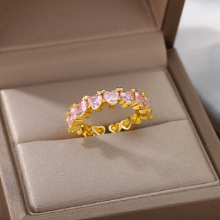 Zircon Pink Heart Rings For Women Stainless Steel