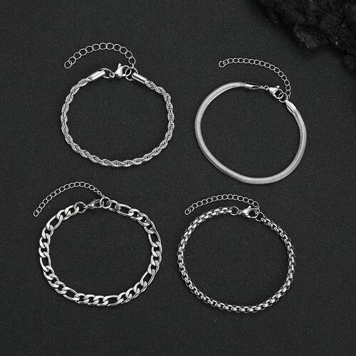 4PCS Stainless Steel Bracelets Set for Men & Women, Mixed Hi