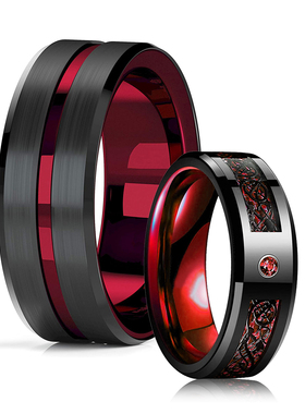 Fashion 8mm Men Red Groove Beveled Edge Stainless Steel