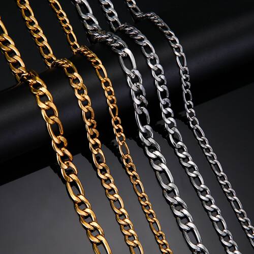 Figaro Chain Necklace for Men Women Stainless Steel Gold