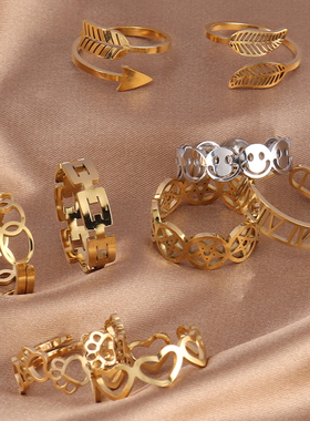 Stainless steel Smiling Face Open Rings for Women Punk Hip