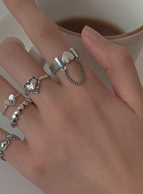 Korean Punk Love Heart Ring Set For Women Personality