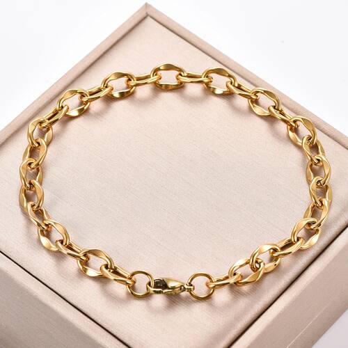 Classic Stainless Steel Link Press O Chain Bracelet for