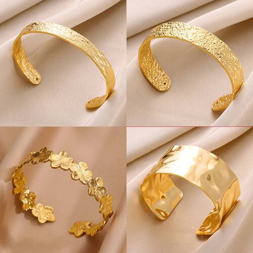 Stainless Steel Wide Bangles for Women Luxury Gold Color