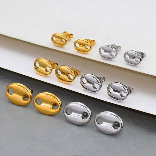 Coffee Bean Ear Studs Stainless Steel Earrings For Women