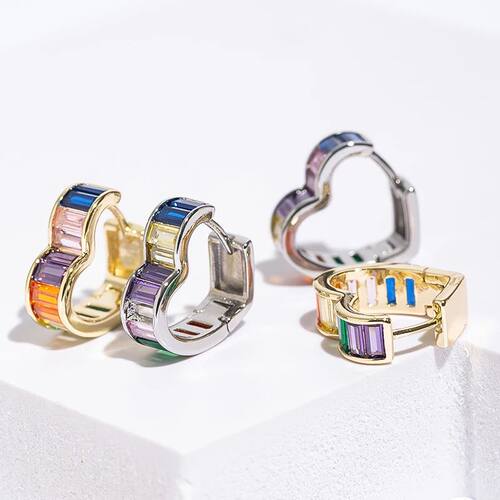 Fashion Luxury Elegant Square CZ Heart-Shaped Hoops Earring