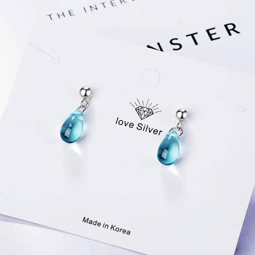 New Literary Sweet Blue Water Droplets Earrings For Women Pe