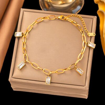 316L Stainless SteelSquare Zircon Anklets Women New Trend