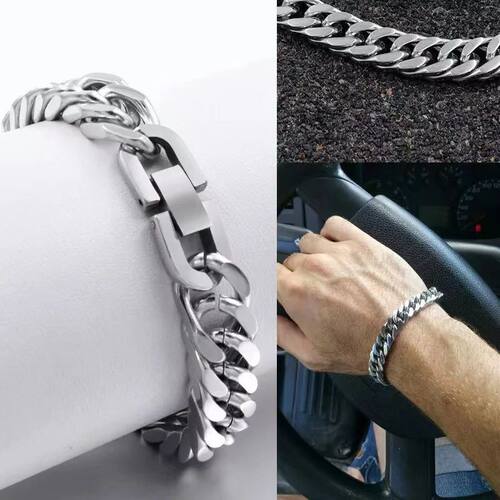 8/10/12MM Cuban Link Chain Bracelets for Men Women Solid