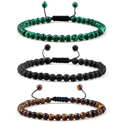 Mini Natural Stone Lava Tiger Eye Beaded Bracelets & Bangle