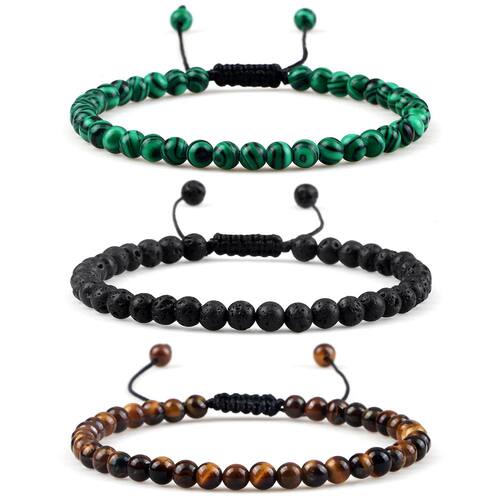 Mini Natural Stone Lava Tiger Eye Beaded Bracelets & Bangle
