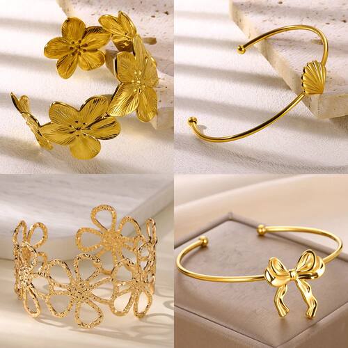 Stainless Steel Chunky Flower Bangle Bracelets for Women