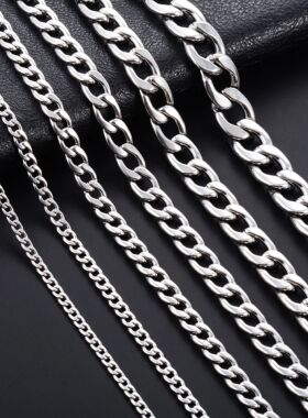 Men's Necklace Round Cuban Link Neck Chain Stainless Steel