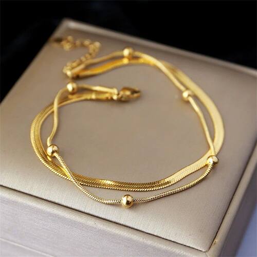316L Stainless Steel 2 Layer Blade Circular Bead Anklet Ladi