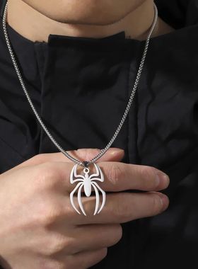 Skyrim Punk Spider Pendant Necklace for Women Men Stainless