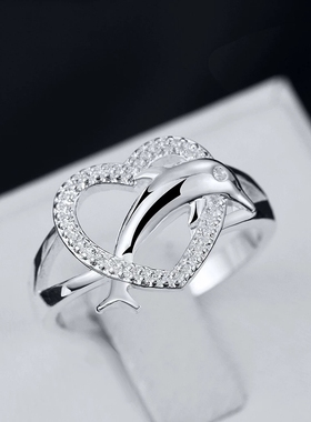 High quality 925 Sterling Silver fine Love dolphins heart