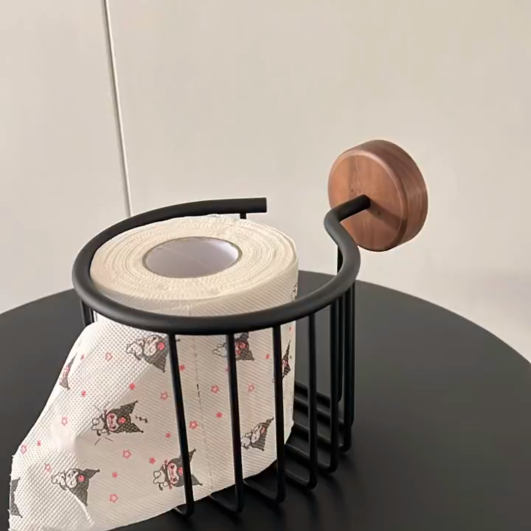 实木免打孔纸巾架置物盒