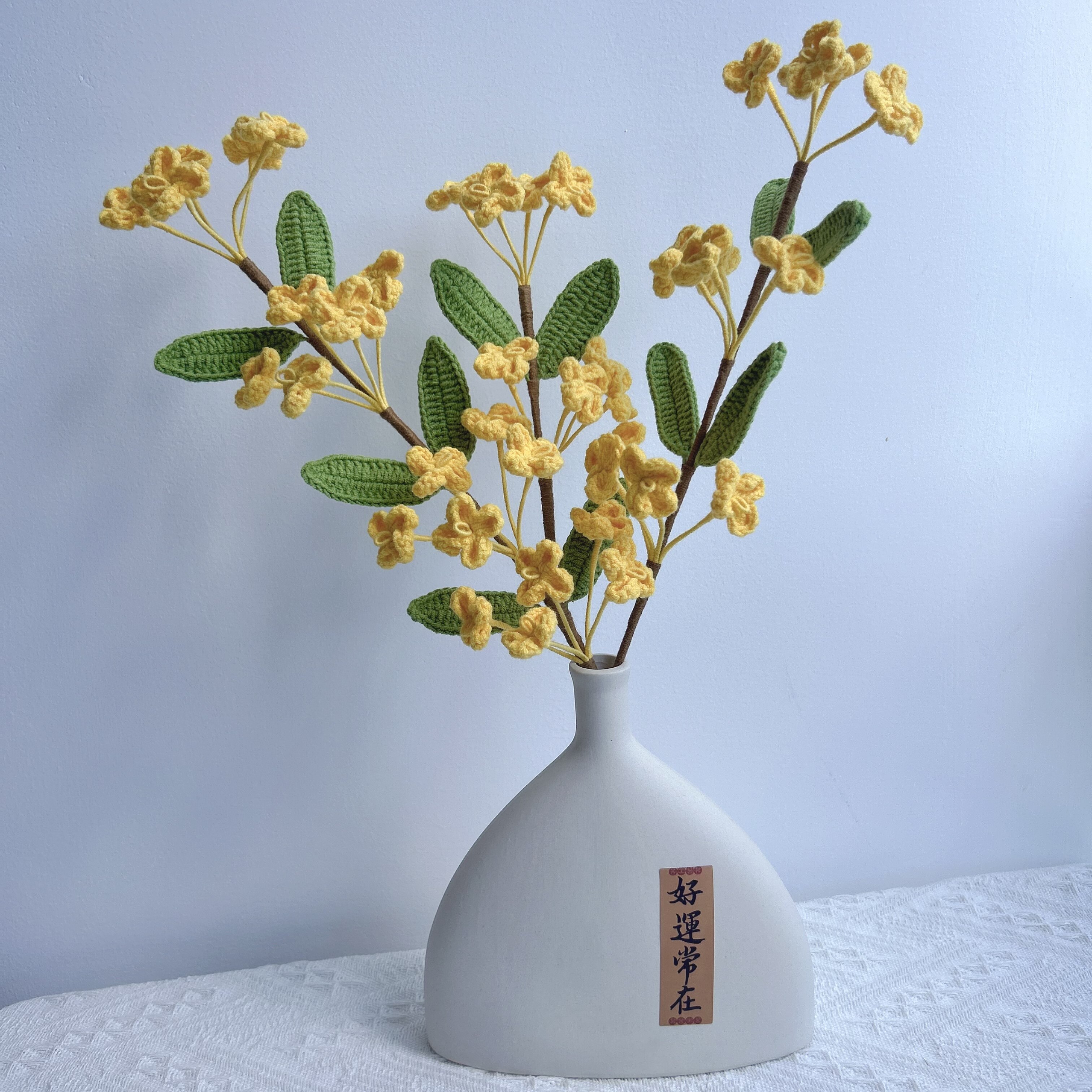 成品跨境桂花花束 手工钩织金桂秋桂毛线编织仿真花束插花针织花