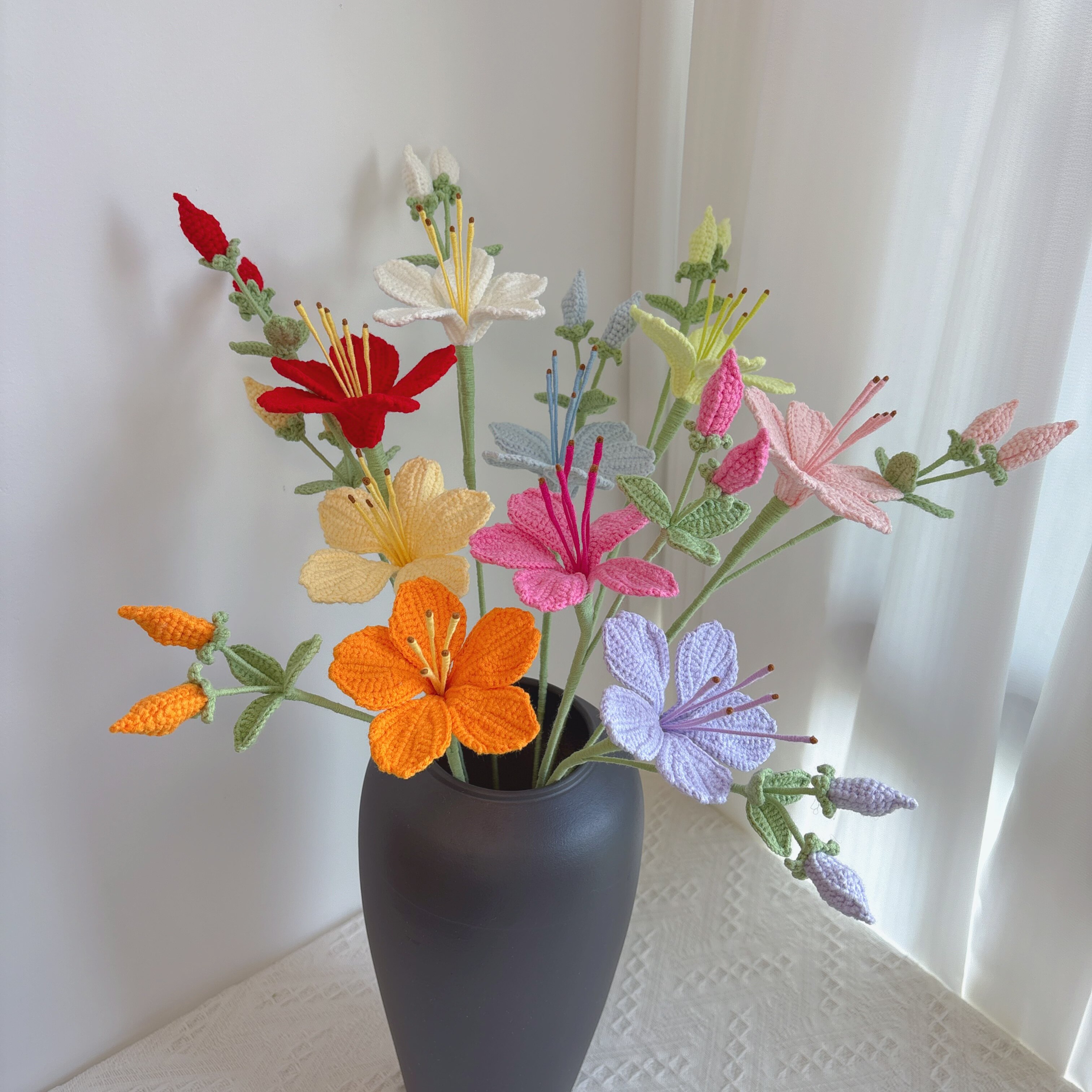 钩织杜鹃花映山红成品 毛线编织仿真花/假花