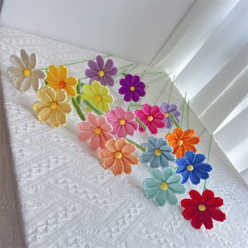 成品跨境格桑花花束 手工钩织精品毛线编织针织仿真花束插花材