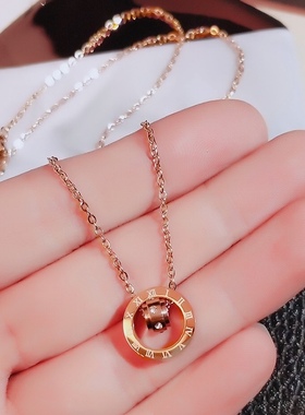 钛钢不掉色网红锁骨链新款时尚小众设计感轻奢罗马数字双环项链女