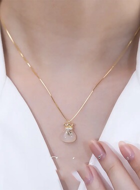 钛钢网红项链潮流新款喜气福气满满钱币福袋项链小众高级感锁骨链