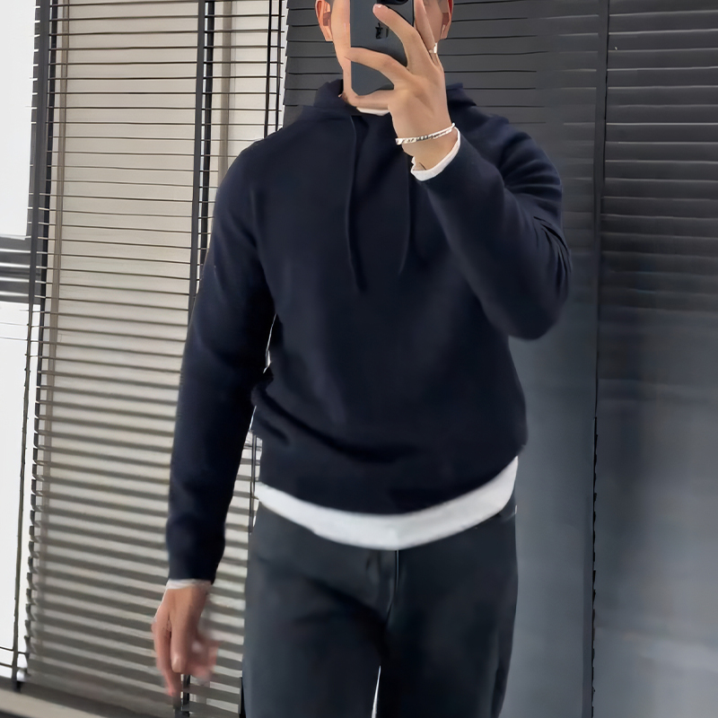 2025秋冬新款黑色连帽针织衫外套纯色百搭毛衣时尚潮牌休闲男上衣