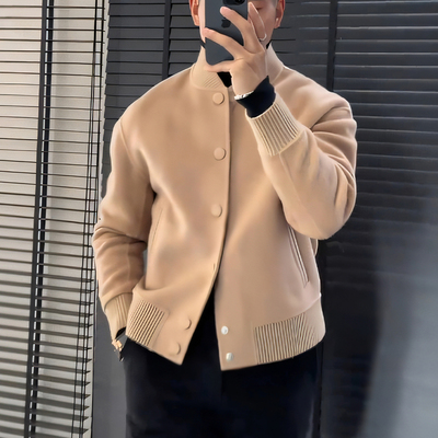 2025冬季新款杏驼色针织开衫外套男款纯色潮牌简约时尚气质男毛衣