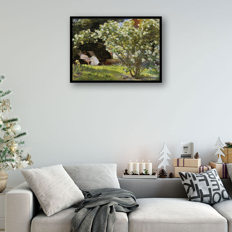 白玫瑰花丛风景油画复古大师印象派轻奢装饰画打印无框装饰画