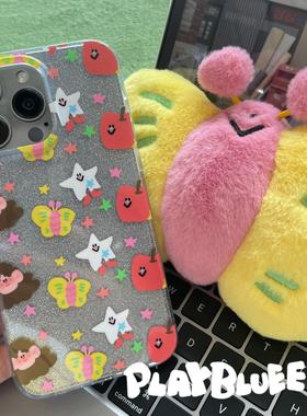 PlayBluee 原创排列卡通组合闪粉双层手机壳适用于17pro华为磁吸