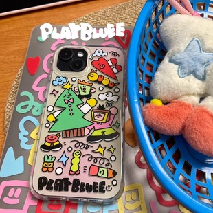 PlayBluee 原创涂鸦星球亮面双层手机壳适用于15pro17华为